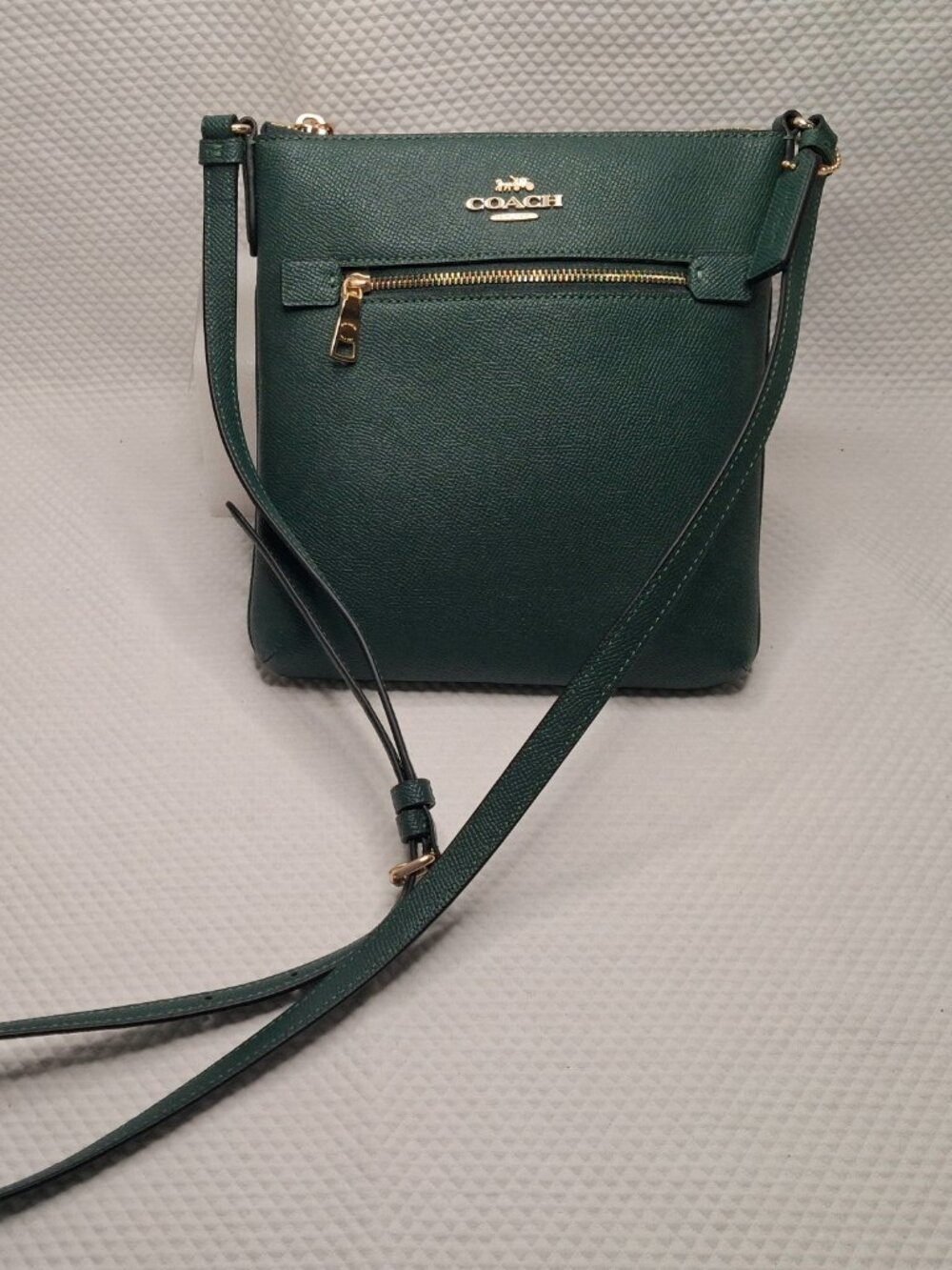 COACH Mini Rowan File Crossbody Bag Crossgrain Leather Green Pine